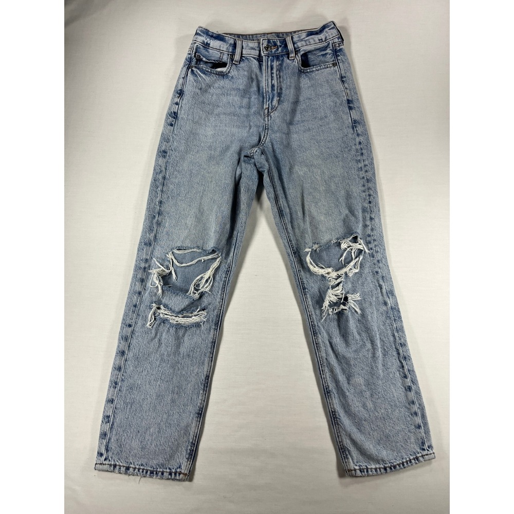 American Eagle High Rise Straight Leg Distressed Light Wash Jeans Size 4 Regular